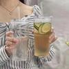1 PC 610ml Stripe Glass Cup Transparent Glasses With Lid and Straw Ice Coffee Mug Tea Cup Juice Glass Milk Water Cup Drinkware