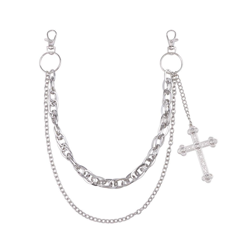 Metallic Hip Hop Double Layer Chain With Cross Pendant For Men And Women