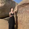 Alluring Irregular Cut-out Waist Slimming Strappy Pleated Long Dress