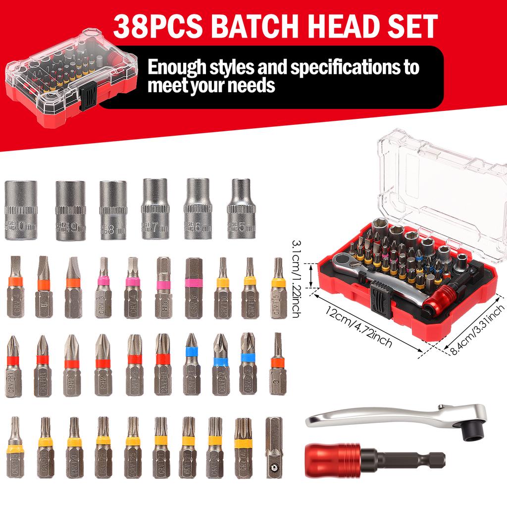 38Pcs Ratchet Wrench and Screwdriver Bit Set 1/4 Inch Hex Shank Magnetic Tip Screwdriver Bit with 6 Socket for Screws