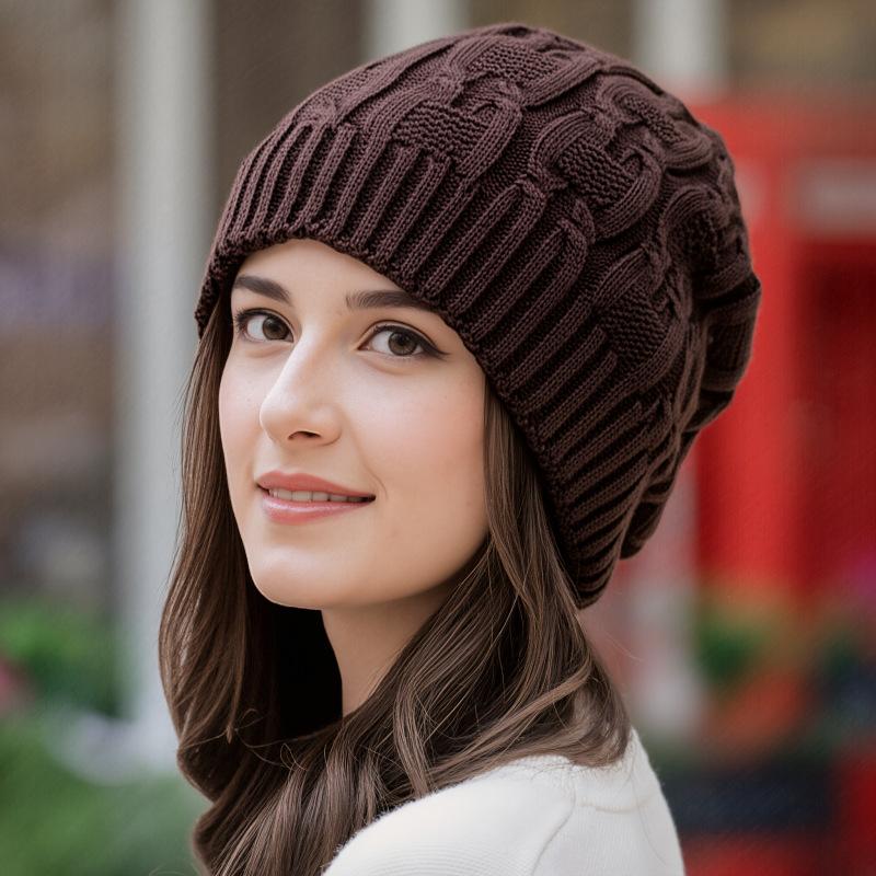 Autumn and Winter, Warm Ear Protection Hat, Knitted Wool Hat, Cold Hat Cover, Versatile, Stacked Hat, Women, Simple Solid Color Design