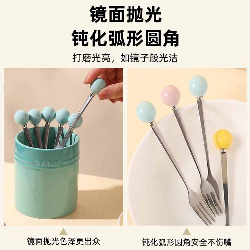Colorful Stainless Steel Fruit Fork Creative High-Value Ceramic Storage Jar Moon Cake Dessert Cake Fork Combination Set