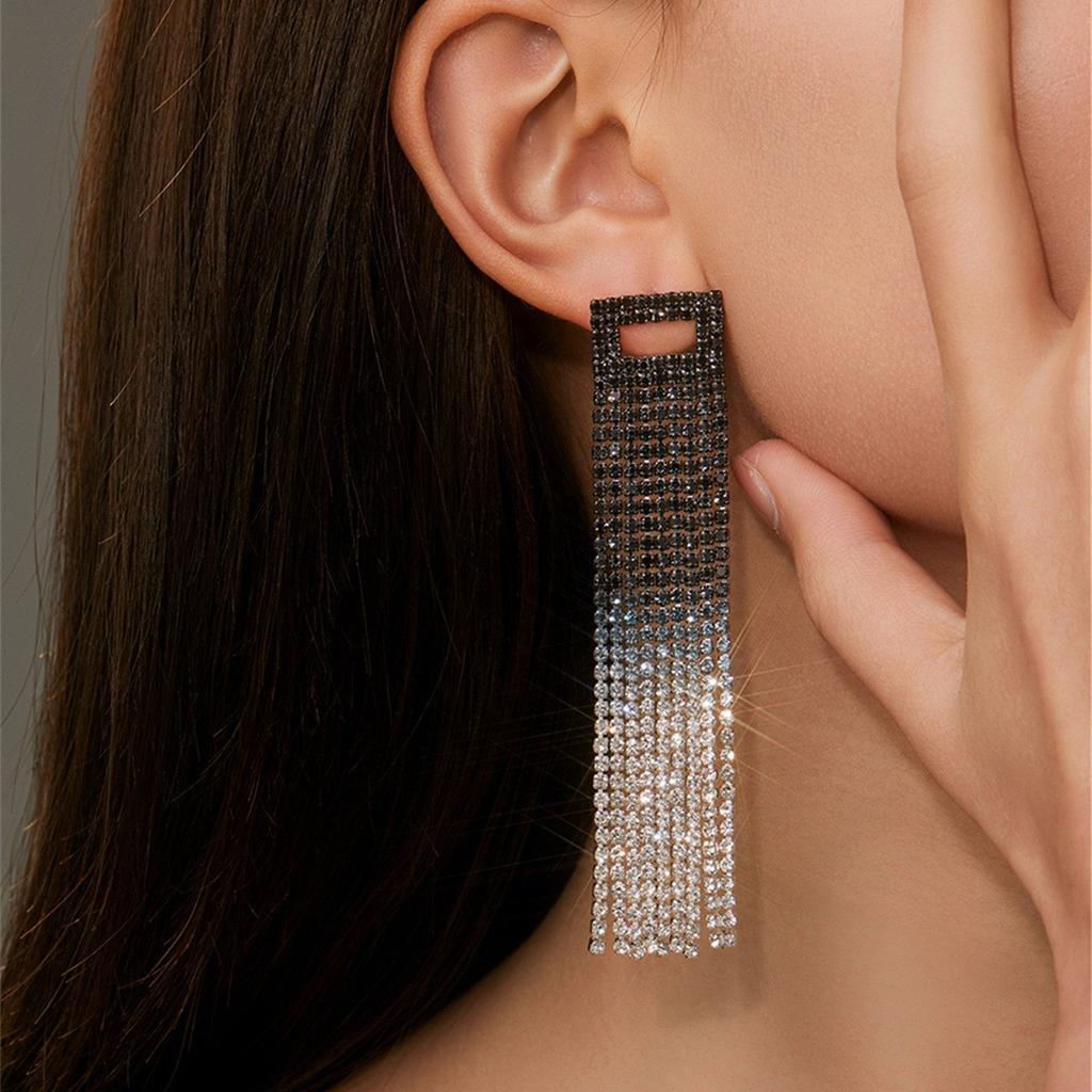 Personalized Super Flash Rhinestone Long Fringed Earrings