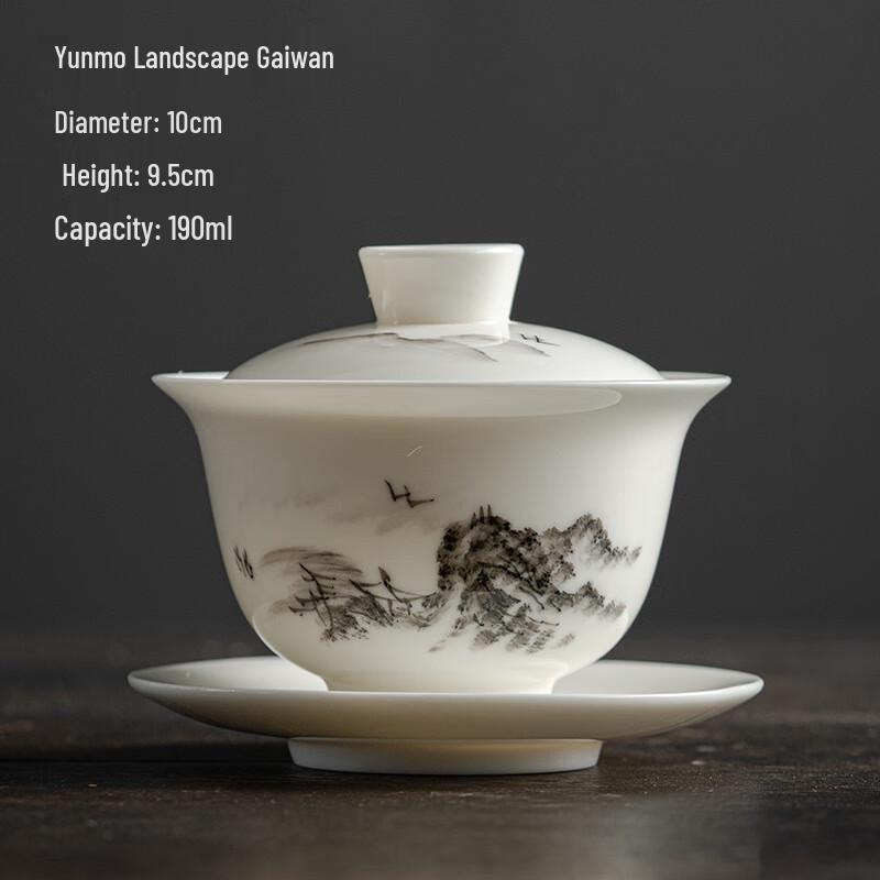 Hand-painted Mutton Fat Jade Style Glass Sancai Gaiwan