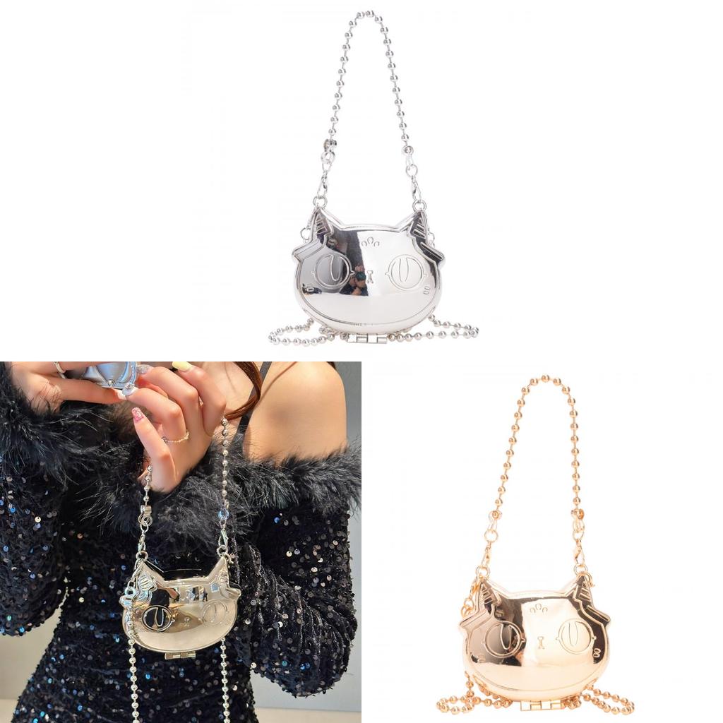 Mini Cartoon Alloy Small Bag For Girls With Cat Appearance Design And Chain Strap For Daily Use