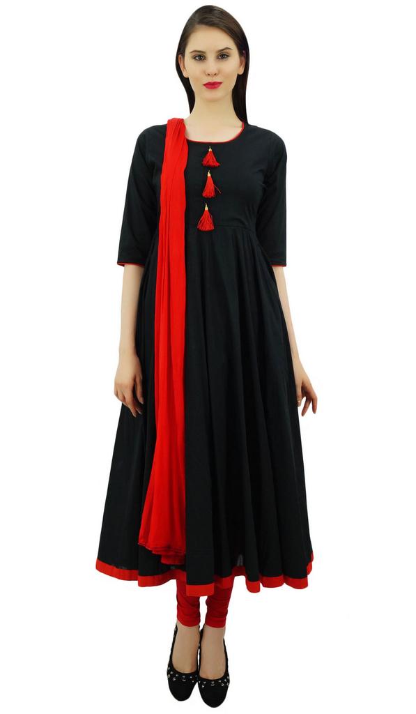 Atasi Damedesigner Anarkali Svart Salwar-drakt Etnisk indisk bomull