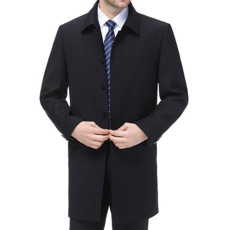High-end Windbreaker Men's Mid-length Spring and Autumn Middle-aged and Elderly Dad Lapel Casual Coat Business Men's Wool Coat