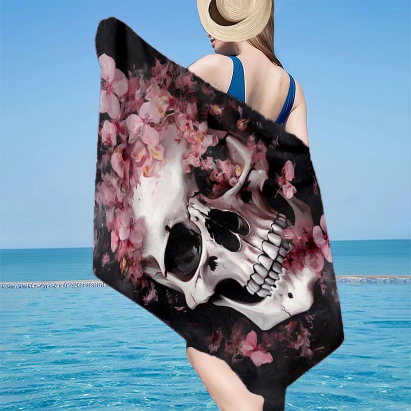 Eerie Blue Skull Artwork Beach Towel, Super Soft Microfiber, Gift for Her/Him, Birthday, for Pool, Beach, Travel, Home Decor Fan Gifts