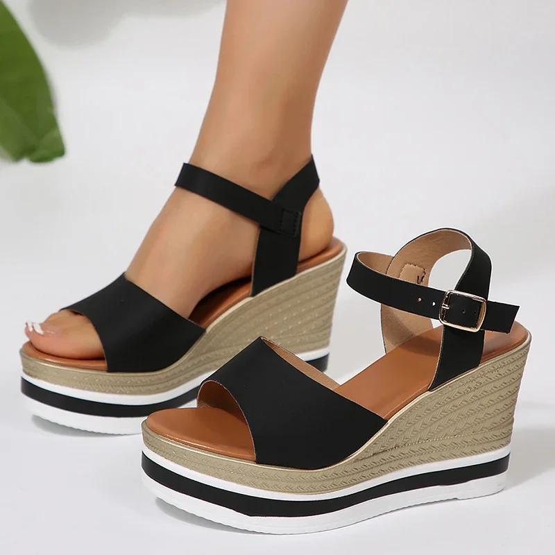 Fashion Women Sandals Wedges Sandals Women Shoes 2025 Plus Size 36-43 Chunky Heels Sandals Summer Platform High Heels Sandalias De Mujer
