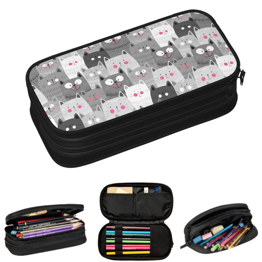 Adorable Colorful Cat Artistry Pencil Cases for Student School Pen Box Pencil Bag Large Storage Pencil Pouch