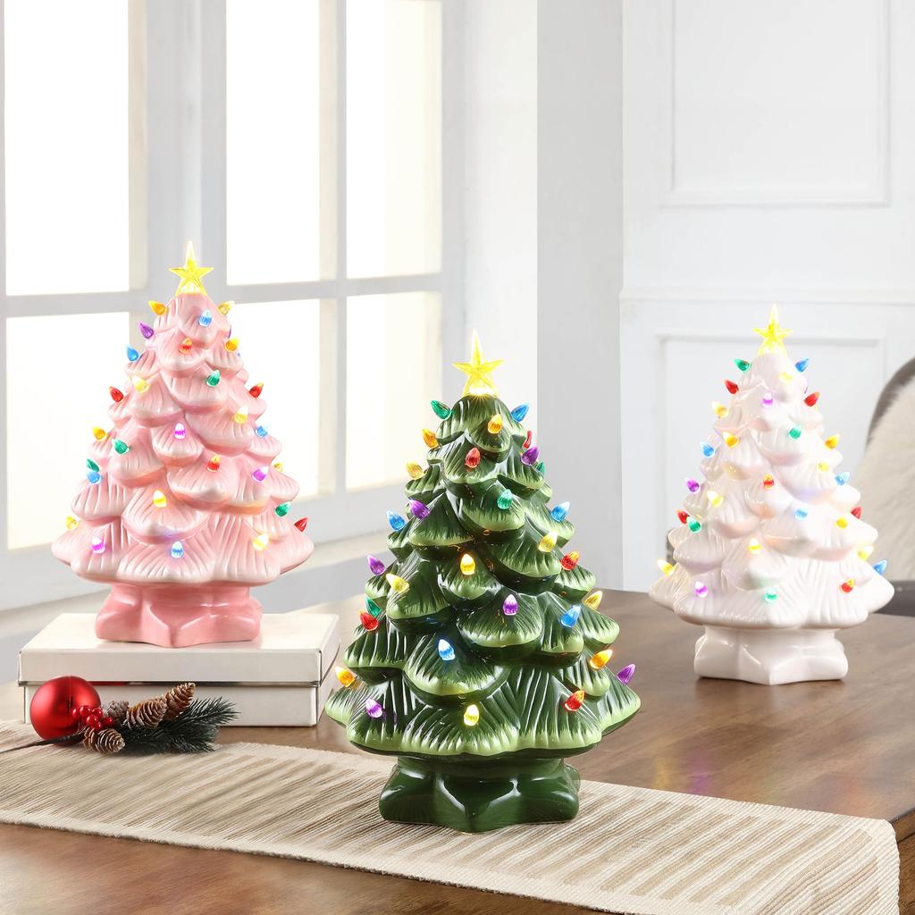 20cm LED Christmas Tree Ornaments Resin Tabletop Christmas Decorations with Multicolored Lights