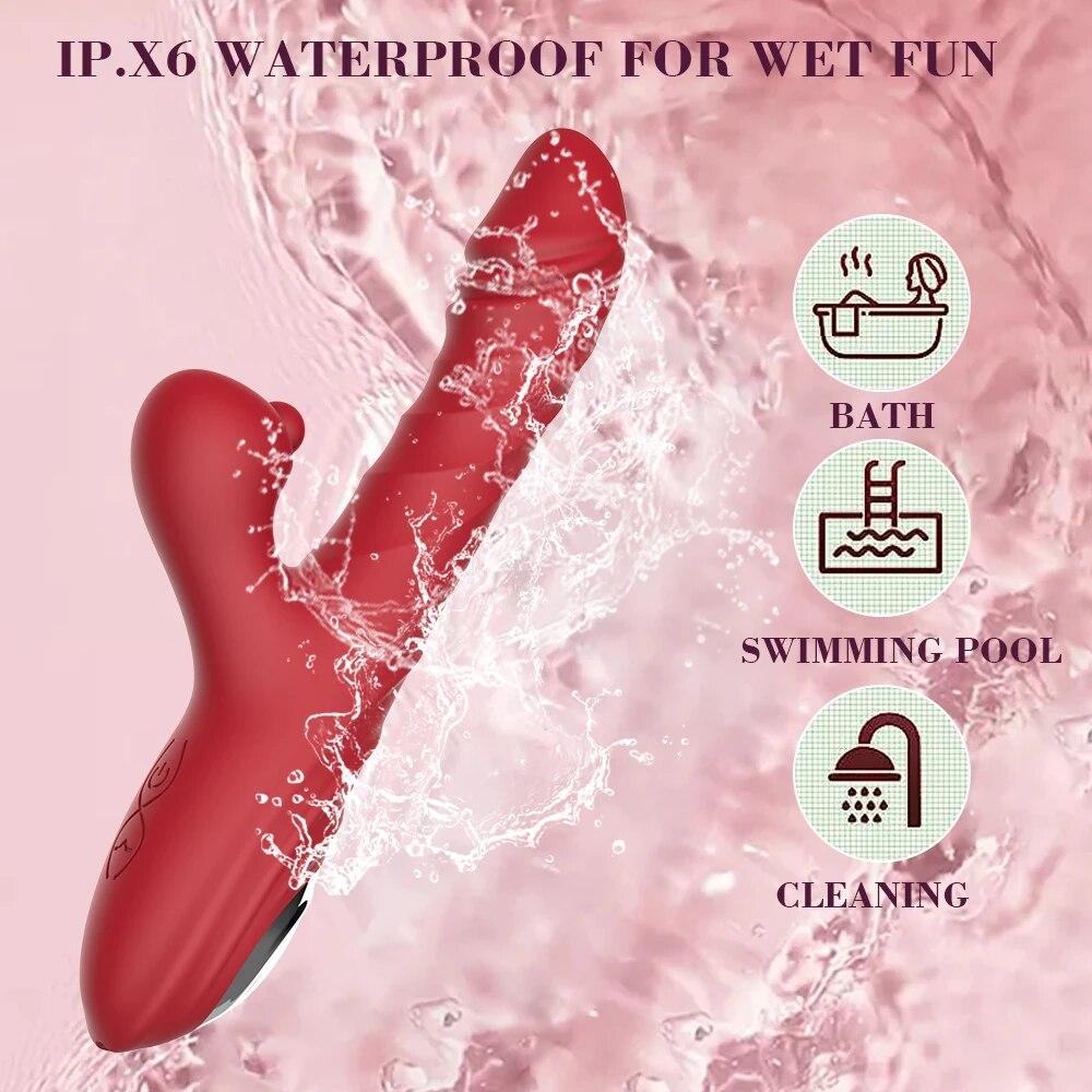 Rabbit Vibrators for Women Vagina G-Spot Nipple Clitoris Stimulator Thrusting Telescopic Licking Dildo Female for Adult Sex Toys