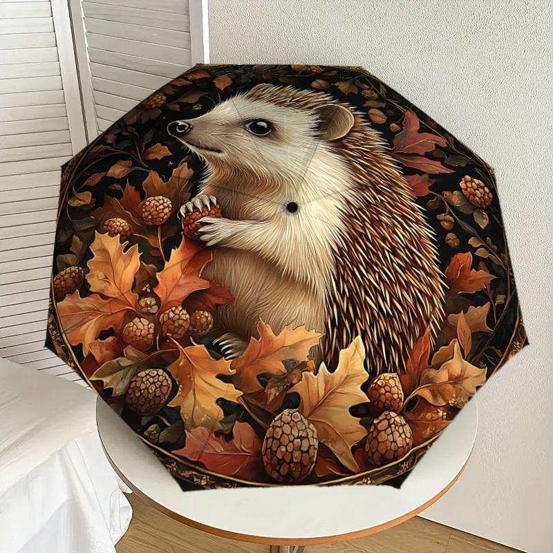 1PC Hedgehog, AutumnAutomatic Open/Close Umbrella with Windproof, 8-Rib Sturdy Canopy, Durable Ribs, Fashionable Design, Outdoor Accessory, Fun Prin,