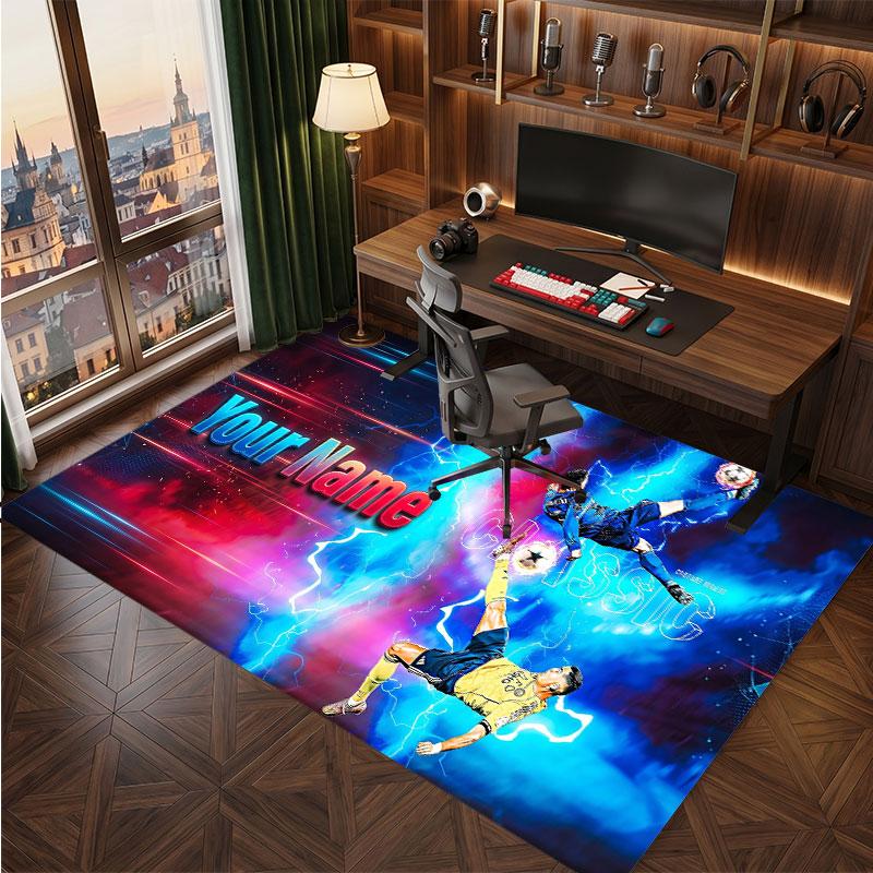 Cristiano Ronaldo Custom Crystal Velvet Rug, Personalized Name Text Print, Football Logo Soft Non‑Slip Floor Mat Home Decor Gift