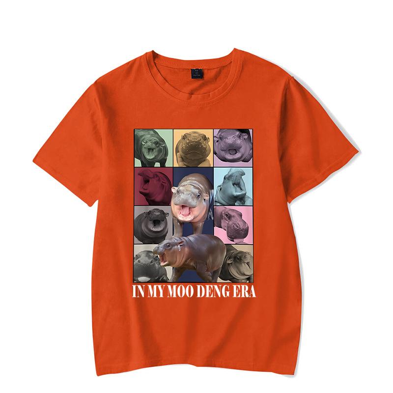 Ladies' Loose Casual Fun Moo Deng Bouncing Pig Print Pure Cotton Short Sleeved Top T-Shirts Women’s