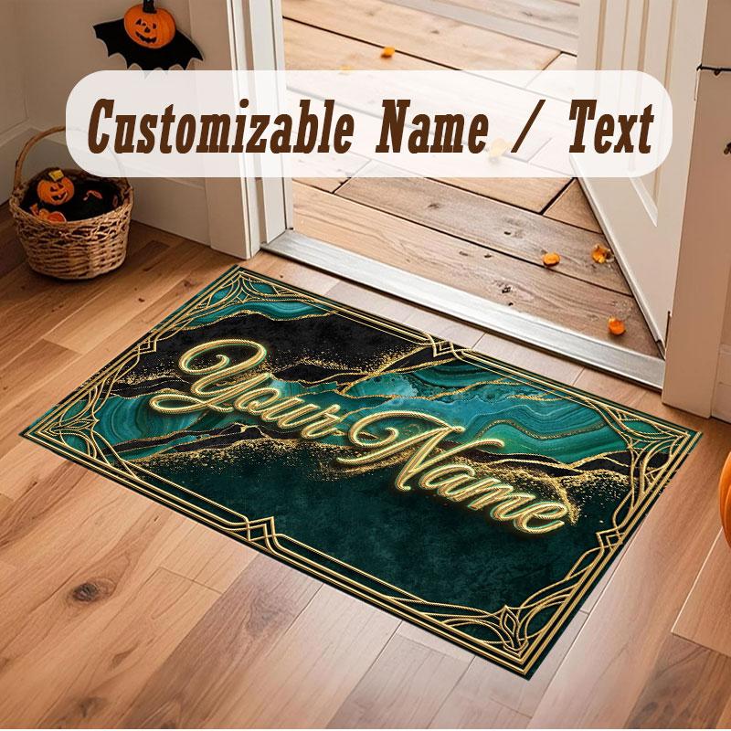 Decorative Artwork Theme Crystal Velvet Floor Rug Personalized Custom Name Text Warm Carpet Home Decoration