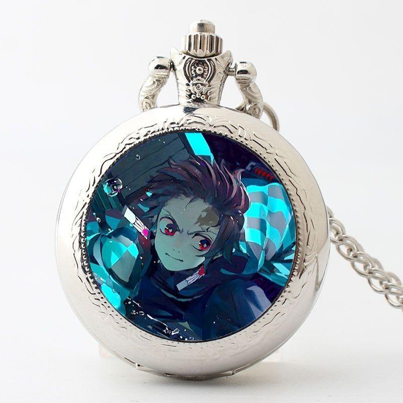 Demon Slayer Peripherals Kamado Tanjirou Pocket Watch Watch Cartoon Necklace Student Simple Anime Creative Holiday Gift