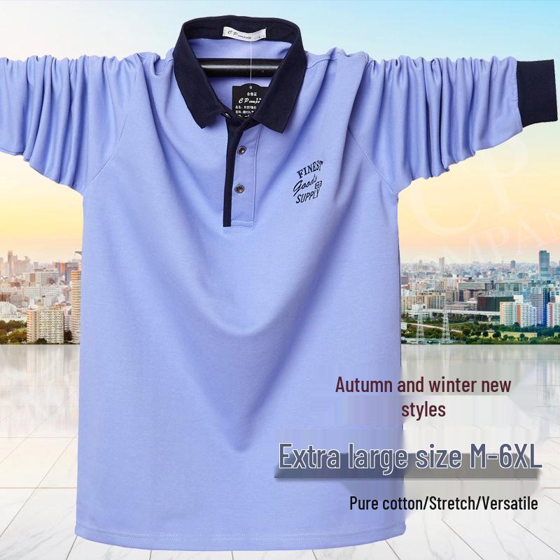 Men's Plus Size Long Sleeve Polo T-Shirt with Embroidery Design