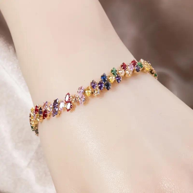 Fashionable Caibao Zircon Women's Bracelet, Buckle Bracelet, Colorful Diamond Shaped, Geometric Full Diamond, Designed Handpiece, High End Style