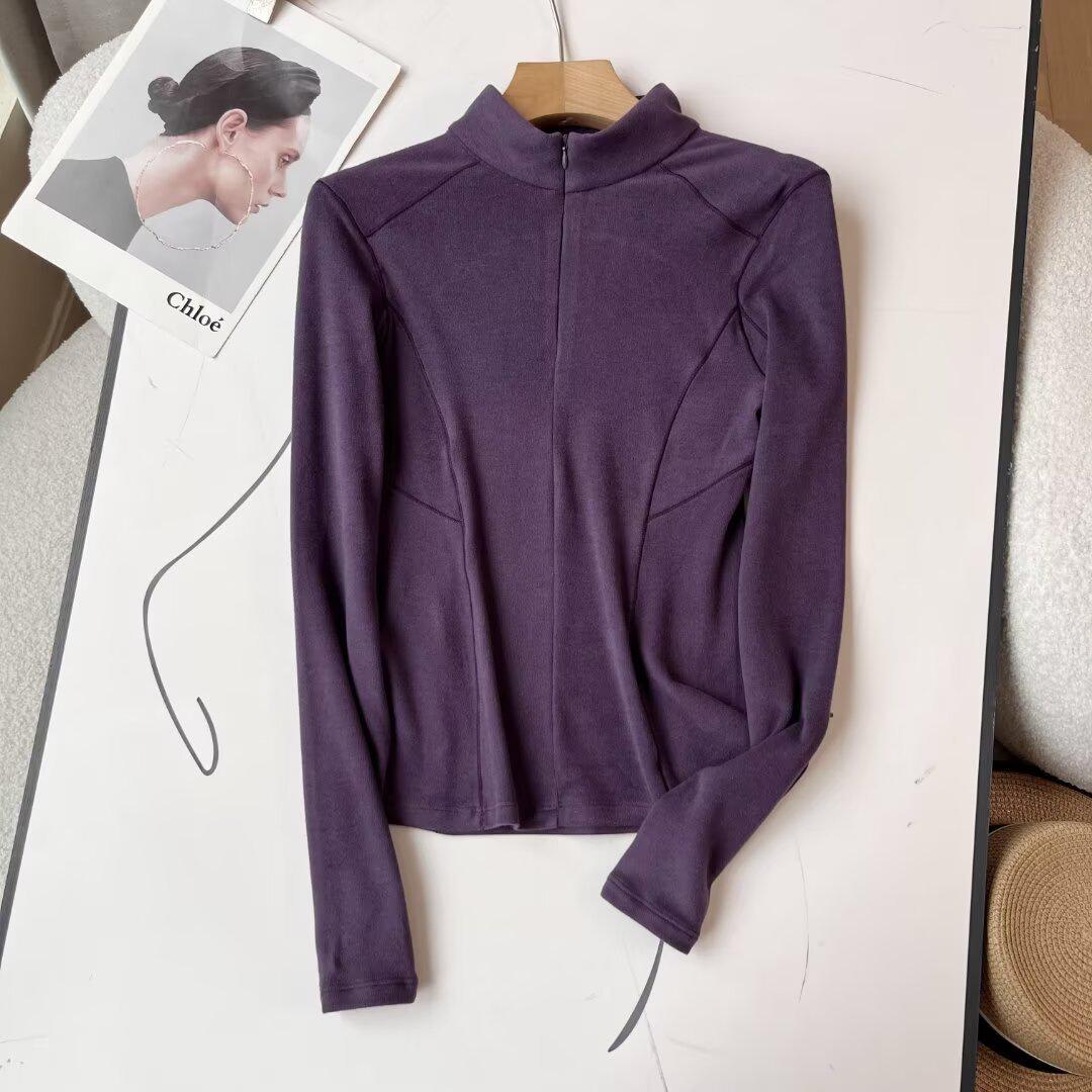 

Стиль Ян Ми Женский облегающий флисовый топ-базовый слой с полумолнией Small фиолетовый