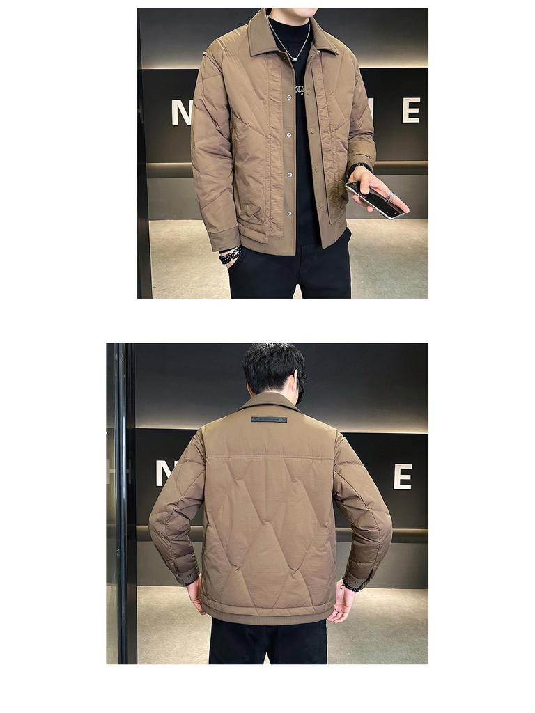 Men's Lightweight Down Business Jacket: Fall/Winter 2025 Shirt-Style Lapel, Solid Color for Administrative Casual Wear