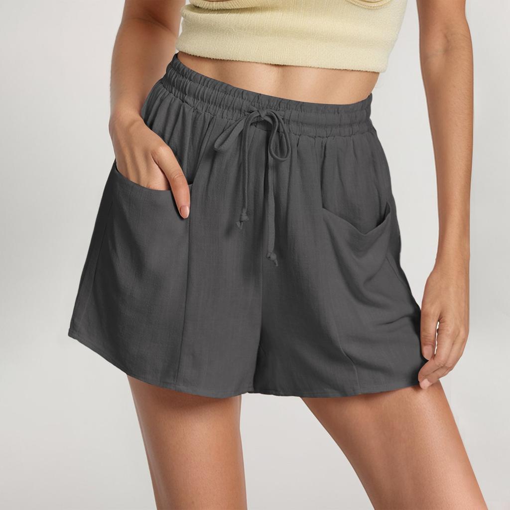 Shorts For Women Solid Color Casual Summer Drawstring Beach Loose Pocket Shorts