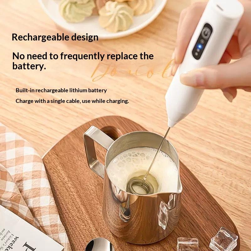 Electric Milk Frother Dual Stick Rechargeable 3-Speed Handheld Egg Beater Coffee Frother Cream Foamer Maker Type-C Rechargeable