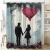 Romantic Couple With Heart Balloon Shower Curtain For Bathroom Decoration