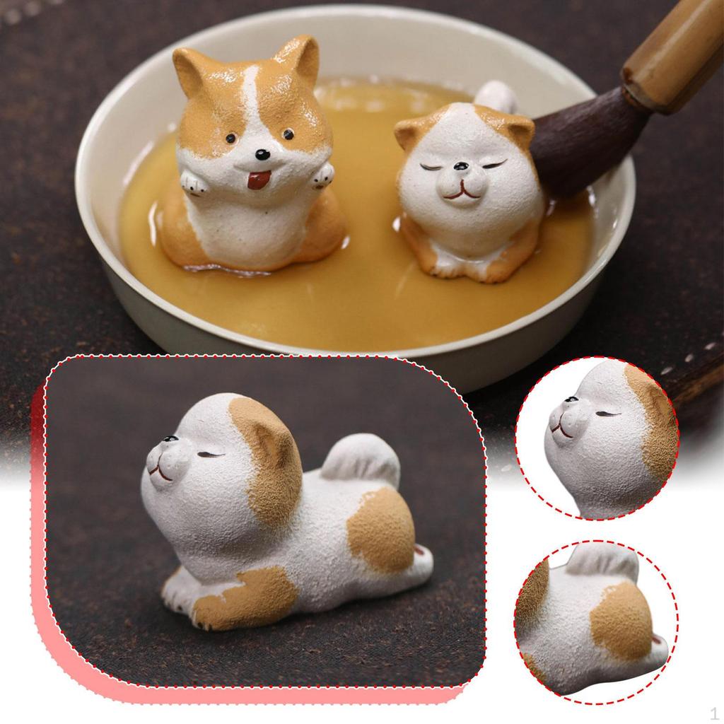 Dog Mini Statue Animal Sculpture Tea Pet Miniature Figurine Tabletop Ornament for Cabinet Bookshelf