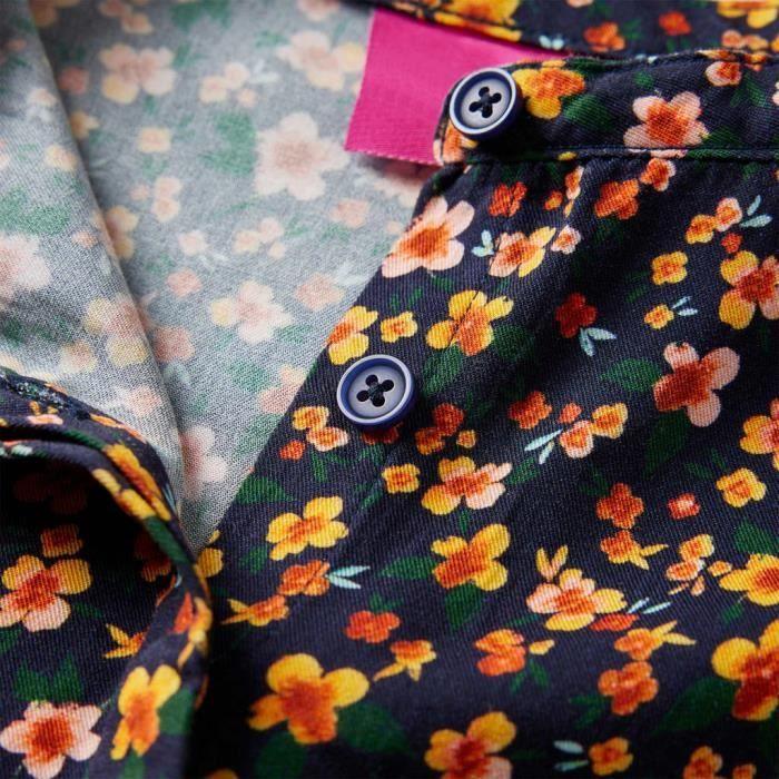 Children's Shirt with Navy Blue Floral Print Band Collar 5 Sizes Available