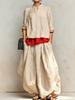 1116 European and American Cotton and Linen Suit Women's New Stand-up Collar Double-layer Splicing Top Pendant Loose Bloomers Two Pieces
