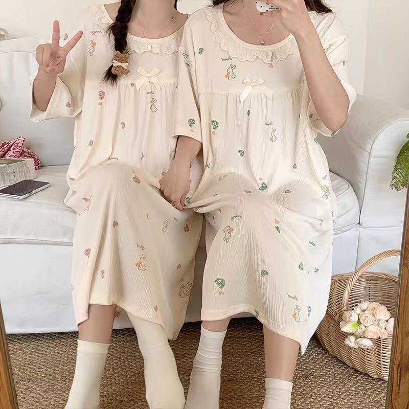 Cămăși de noapte de vară largi mărime plus, Pijamale de damă, Haine de casă pentru femei, Rochii drăguțe din imitație de bumbac, Pijamale de student, Haine de dormit