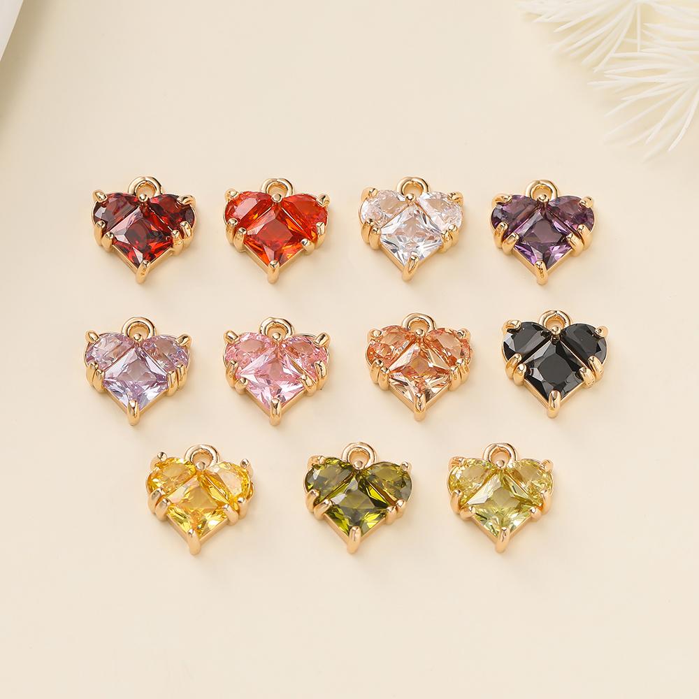 2Piece/Lot 18K Gold Color Plated Heart Charms Pendants with Zircon for DIY Bracelet Necklace Jewelry Making Accessories