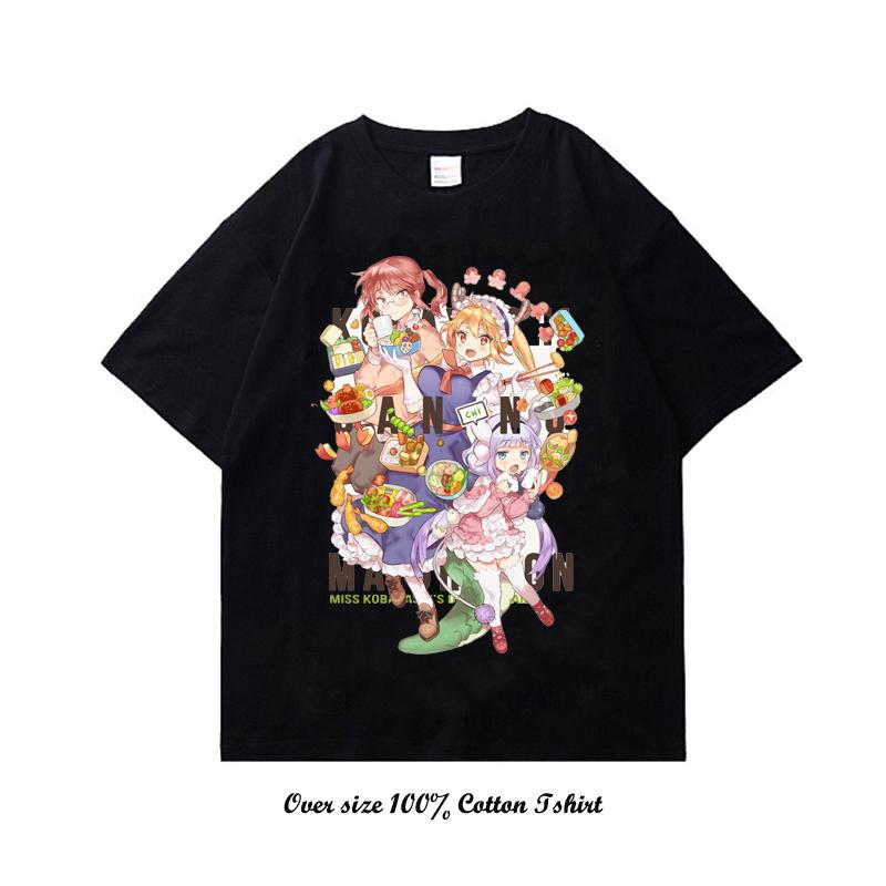 Anime Miss Kobayashis Dragon Maid Graphic Print T Shirt Fashion Plus Size Cotton Crew Neck Short Sleeve T Shirt Women Unisex
