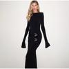 Elegant Ruched Maxi Dress for Women Fashion Sexy Long Sleeve Autumn O-neck Evening Party Dresses