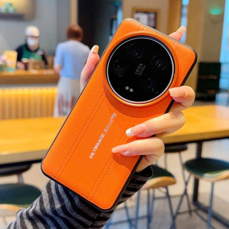 Metal Camera Lens Frame Buttons Vegan Leather Phone Case For Xiaomi 14 Ultra, Shockproof Protective Cover