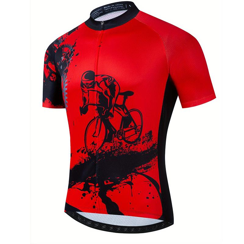 Anime Bicycler Digital Print Men's Cycling Jersey, Stretch Casual Men's Zip Up Breathable Short Sleeve MTB Jacket For Outdoor Sports