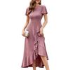 European and American women's clothing new high-waisted split ruffle edge dress cocktail party elegant shiny dress