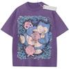 T Shirt Sports T Shirt Short Sleeve T Shirt Purple Unisex Pure Cotton Washed Vintage Pokemon Anime Jigglypuff Snorlax Print