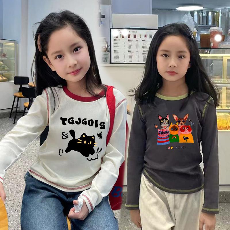 Girls Autumn Winter Cotton Cartoon Long Sleeve T Shirt Baby Chic Round Neck Top Kids Comfortable Base Layer
