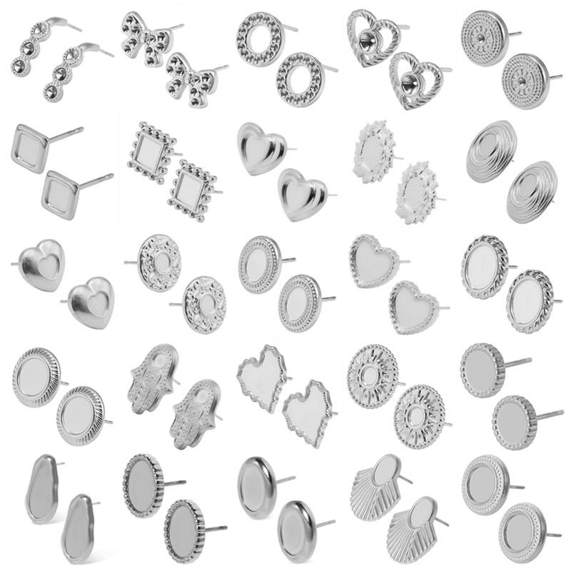 High Quality Piercing Ear Studs Round Fatima Hand Blank Charm Earring Stainless Steel Earrings For Women Men Handmade Materials