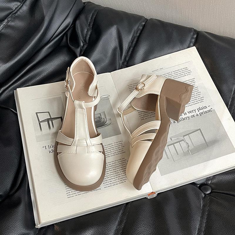 

Retro Mary Jane sandals women s summer new wear versatile with skirt platform sandals 40 бежевый