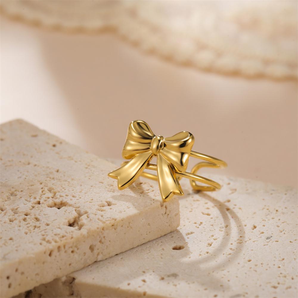 My Shape Bowknot Ring for Women Gold Color Bow Rings Stainless Steel Finger Rings Adjustable Size Delicate Jewelry Wholesale