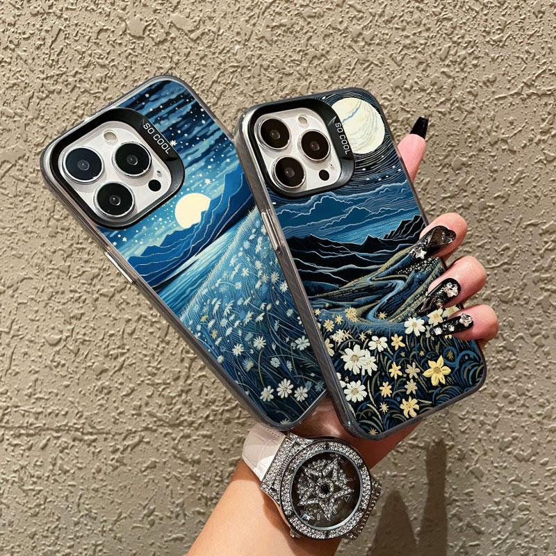 Moon Starry Sky Moonlight Night Scene Laser Phone Case For iPhone 14 15 Pro Max Plus 11 13 12 Mini 16 Pro Max Shockproof Covers