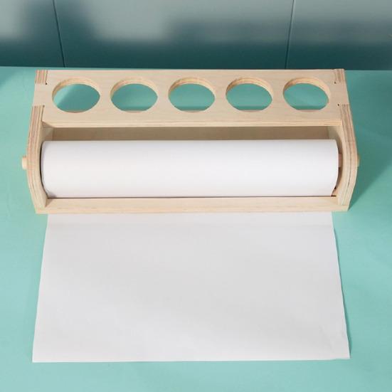 Wooden Paper Dispenser Desktop Paper Roll Holder Drawing Paper Roll Organizer with Pen Holder for School Art Studio Home