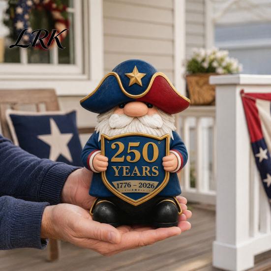 American Celebration Garden Art Patriotic Gnome Statue, 250th Anniversary Independence Day Decor, Resin Red White All Season Outdoor Decoration