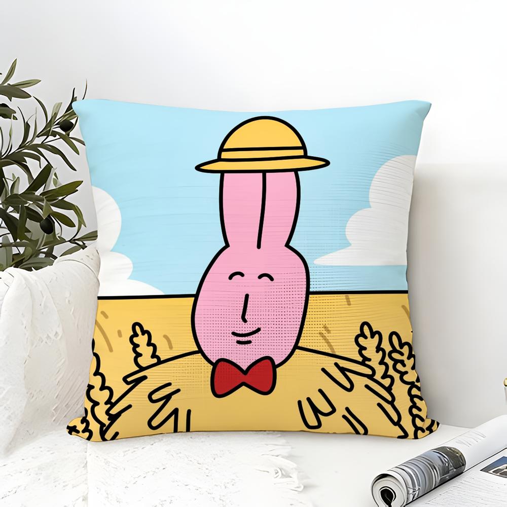 Cartoon Pink Funny Rabbit Friends 2 Pillow Case Linen Pillow Case Sofa Home Decor Cushion Cover Cushion Cove