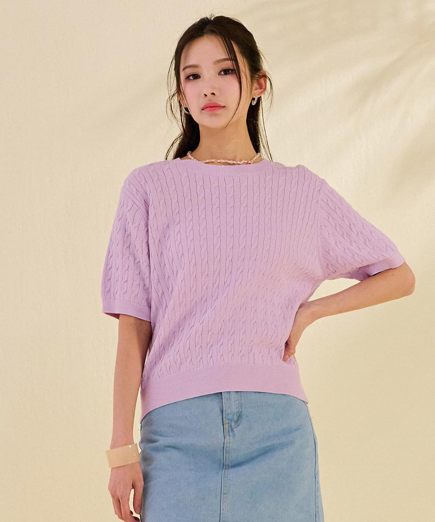 CHASECULT Women'S Cable Short Sleeve Sweater-Dbrg5673D0T