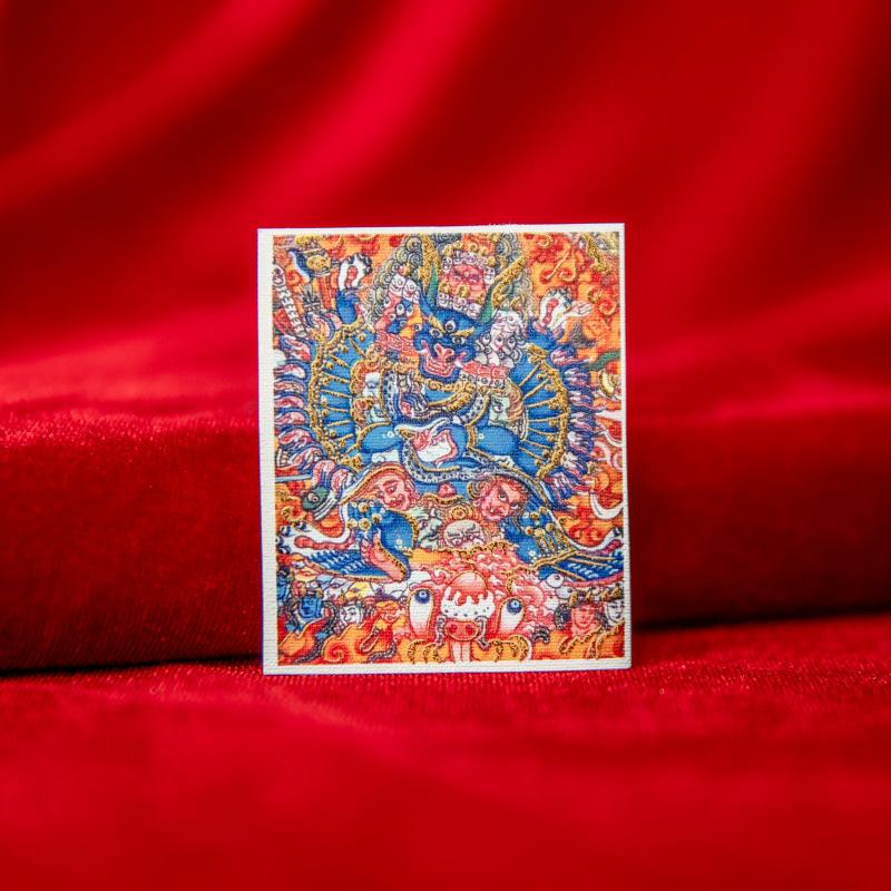 

Tibetan Thangka Painting Core Cloth: Mahakala, Black Jambhala, Yamantaka, 4×5cm