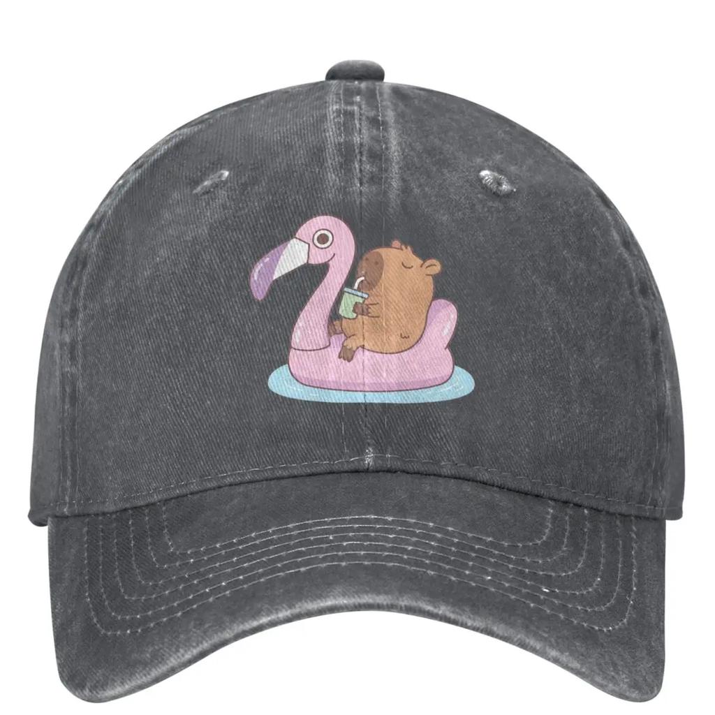 Cute Capybara Baseball Cap For Unisex Men Pink Flamingo Pool Float Casual Trucker Dad Hat Sun Visors Outdoor Sport Baseball Caps